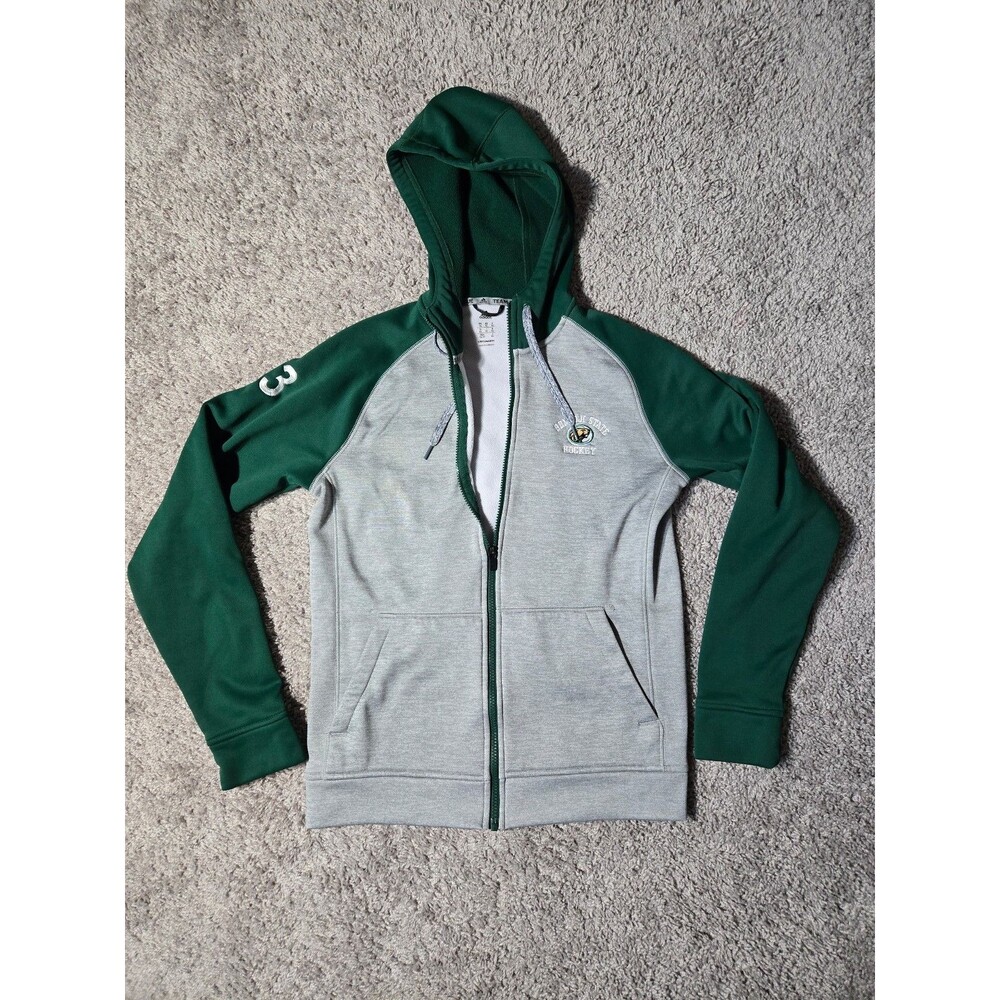 Adidas Bemidji State Beavers Hockey Full Zip Hoodie size XS Green Gray climawarm